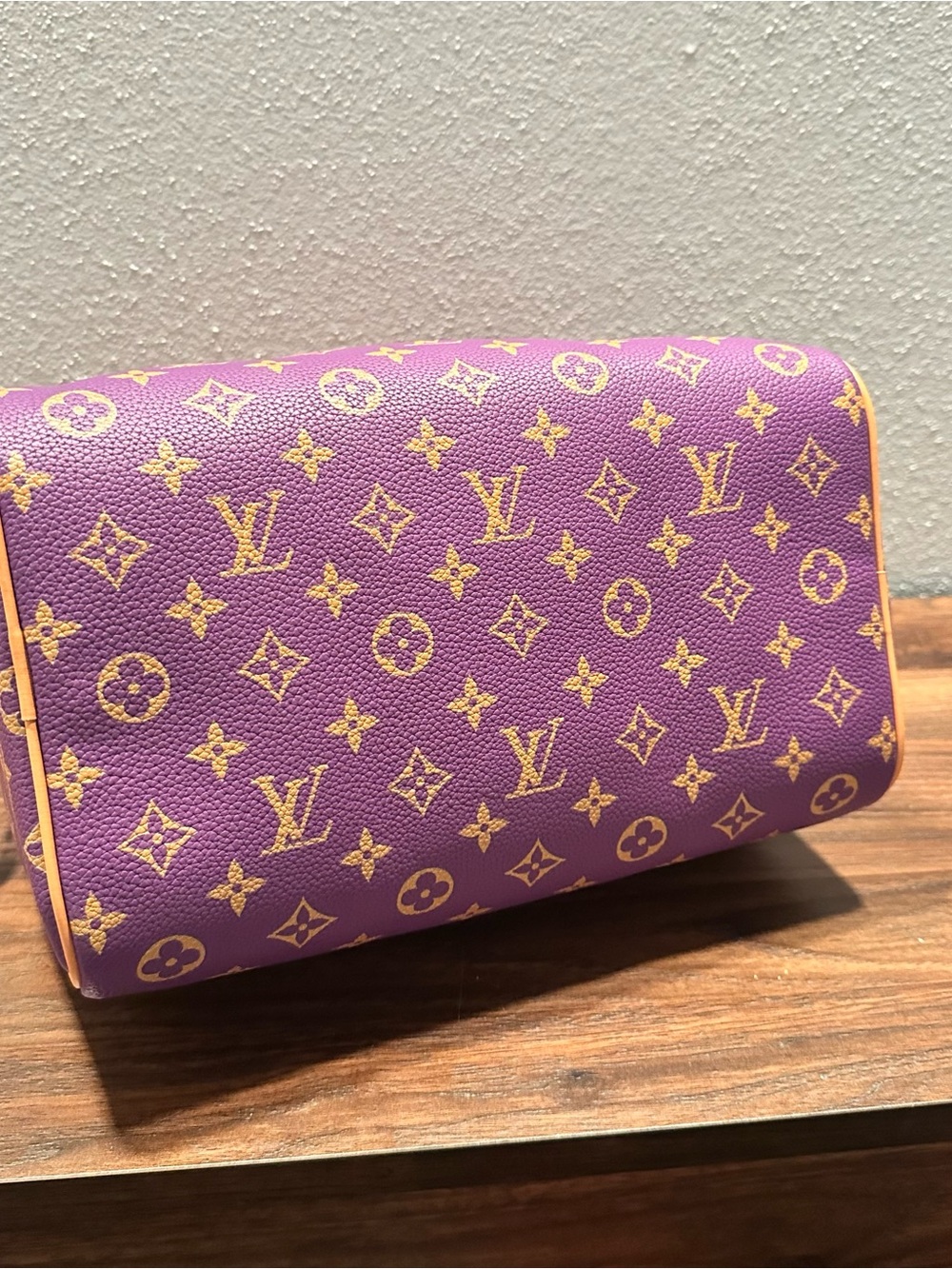 RARE INSPIRED Purple Monogram Satchel with Tan Leather Trim Size 30 P9 - Picture 12 of 15